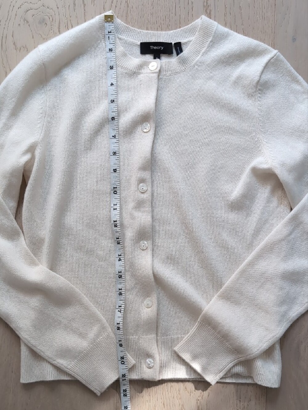 Theory Cream 100 Cashmere Crewneck Button-Front Cardigan - Picture 4 of 7